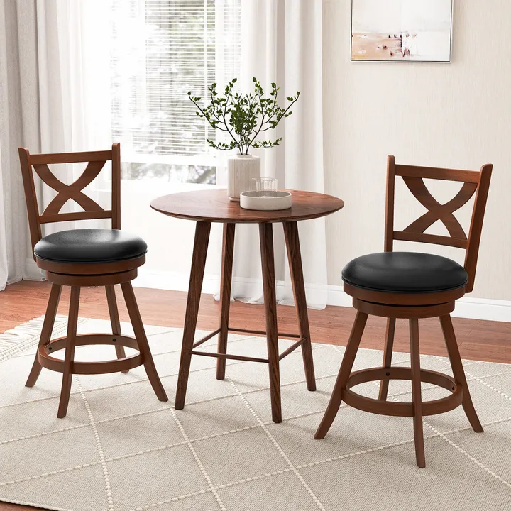 Directdeals Classic Counter Height Swivel Bar Stool Set With X-Shaped Open Back