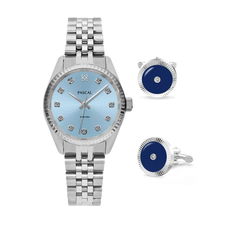 PASCAL Timeless Classic Diamond - Watch & Cufflinks Gift Set