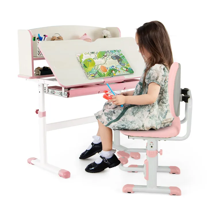 Gbruno Store Kids Desk & Chair Set With Adjustable Height And Tilted Desktop