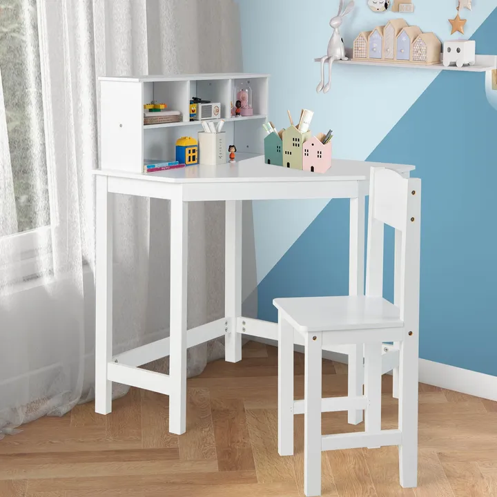 Gbruno Store Kids Corner Desk & Chair Set With Hutch And Storage