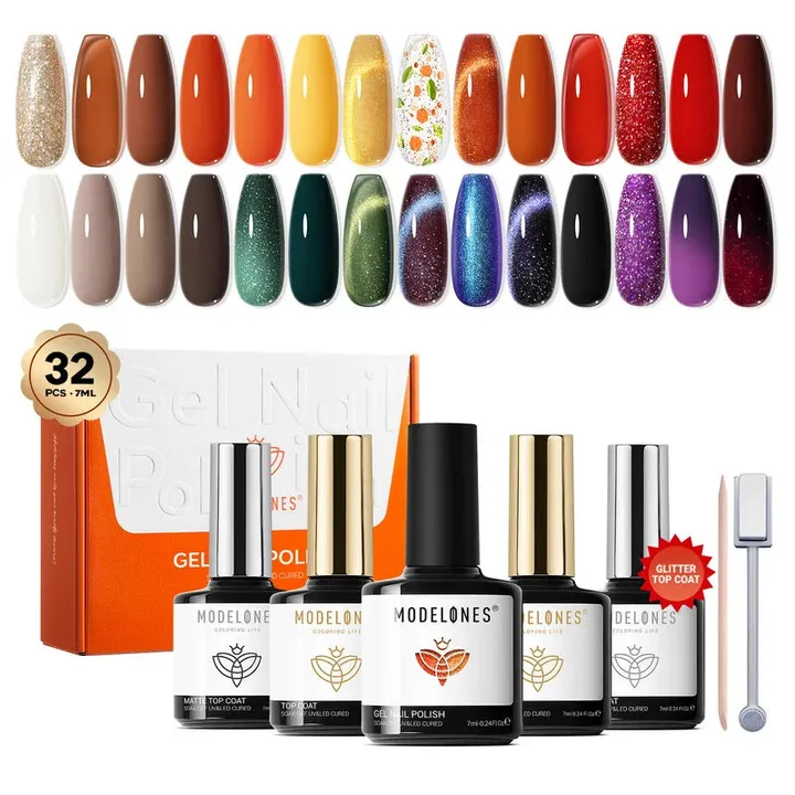 Modelones Fall Harvest Color Gel Polish 7ml x 28 + Nail Basic x 4