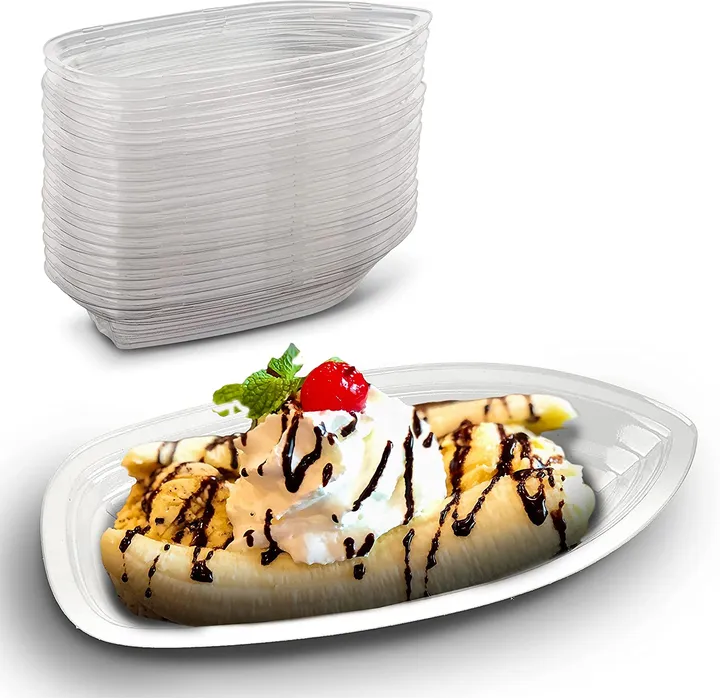 MT Products 12 Oz Plastic Disposable Banana Split Boats | Ice Cream Sundae Bowls