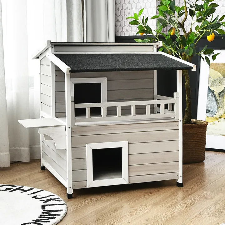 Gbruno Store 2-Story Wooden Patio Cat Shelter House Condo With Large Balcony