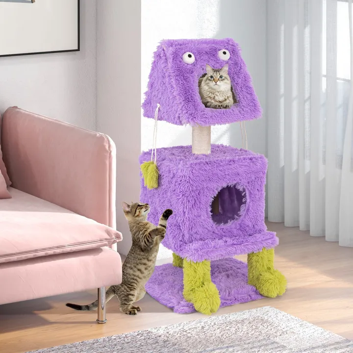 Gbruno Store Cute Monster-Themed Cat Tower With 2 Private Condos For Small Place