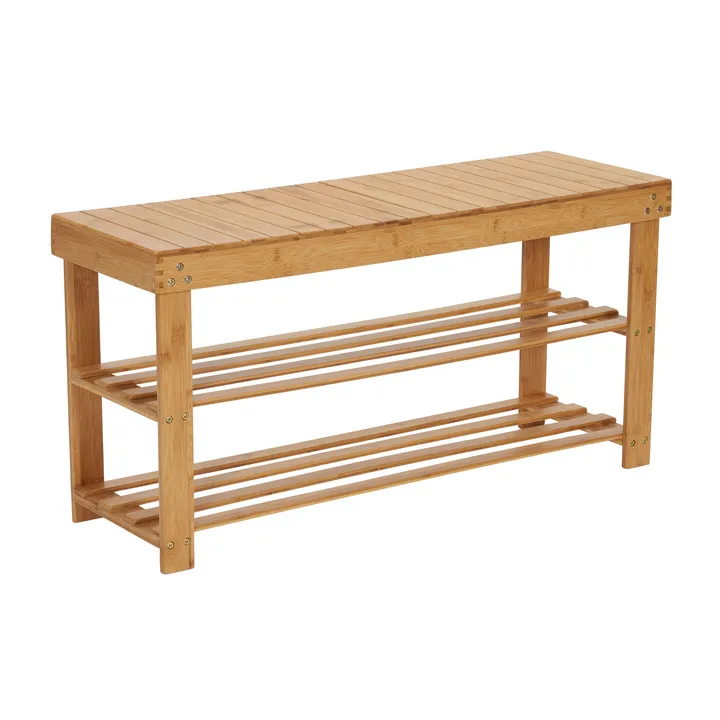 Household Essentials Bamboo 2 Shelf Storage Bench Seat
