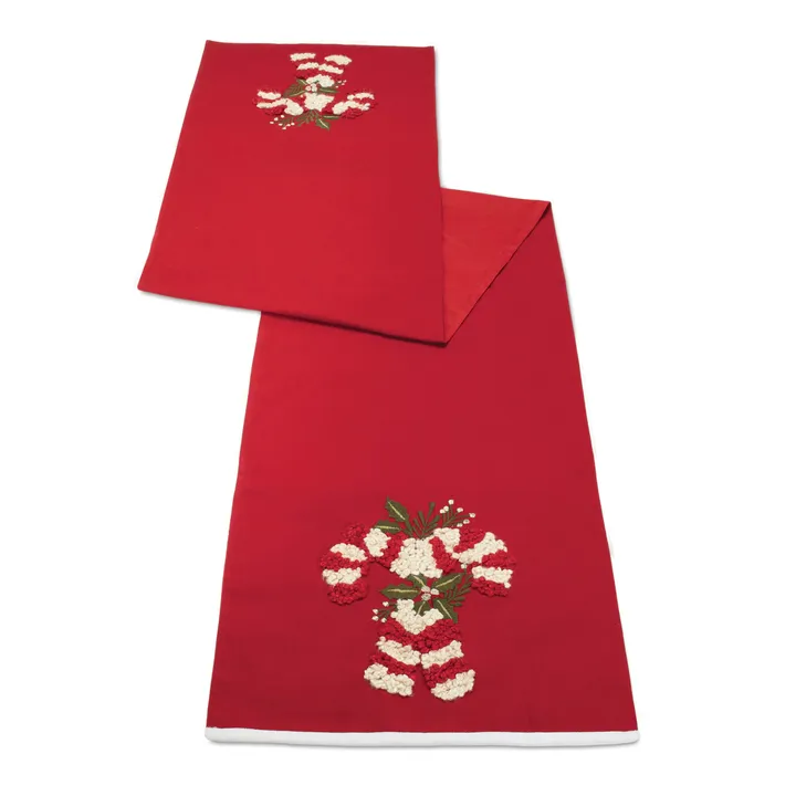 Melrose International Embroidered Candy Cane Table Runner for Festive Decor