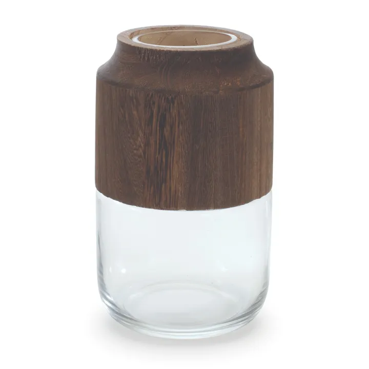 Melrose International Elegant Glass Vase With Wood Accent For Home Decor