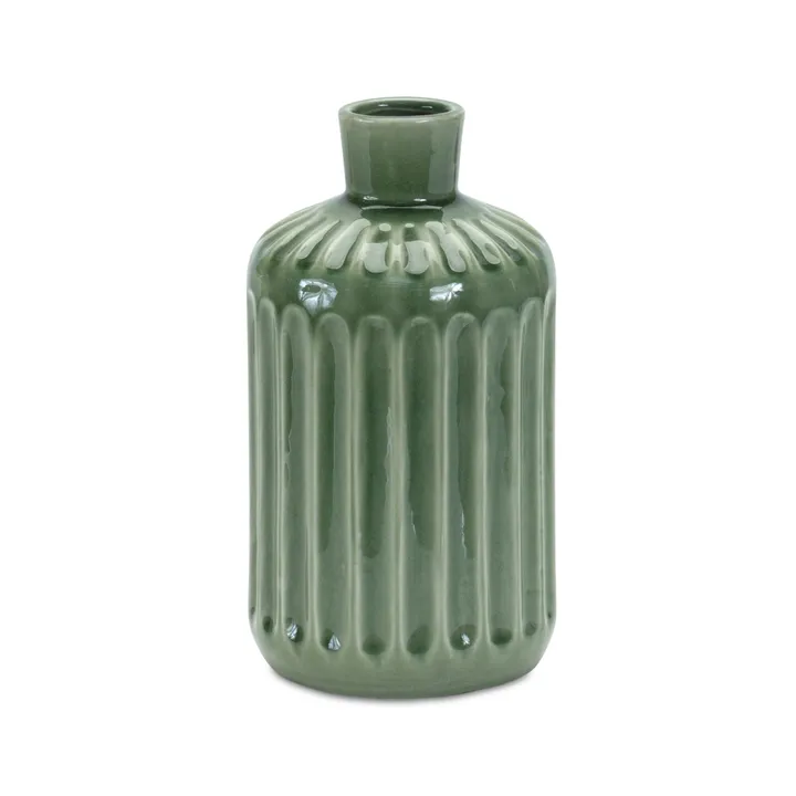 Melrose International Elegant Green Ribbed Terra Cotta Vase for Home Decor