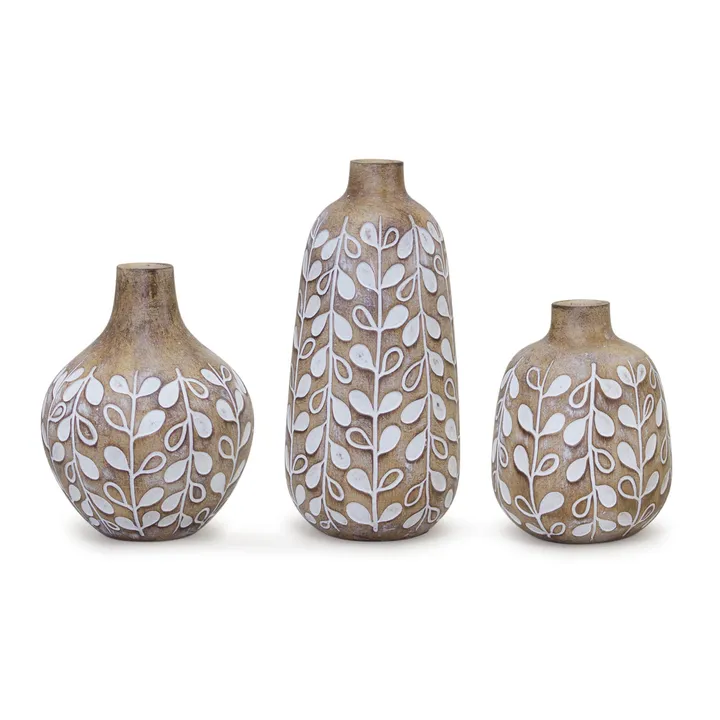Melrose International Leaf Print Vases Set - Rustic Charm For Home Decor