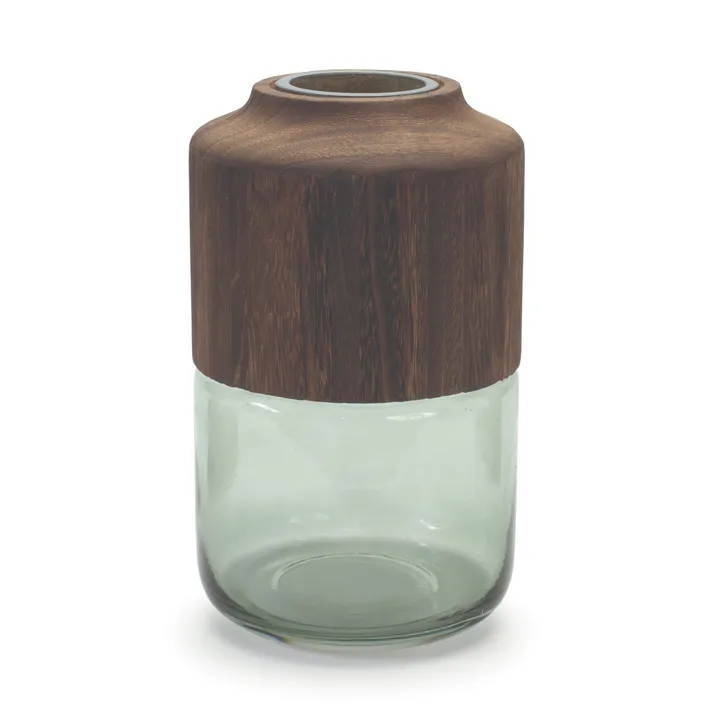 Melrose International Sage Glass Vase With Wood Accent - Elegant Home Decor