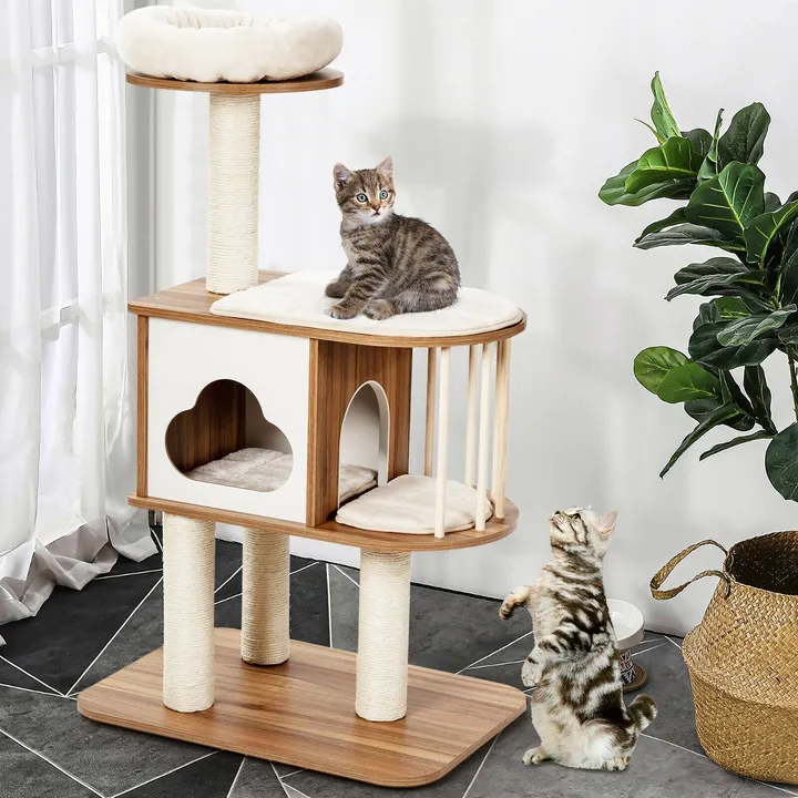 Gbruno Store Wooden Cat Activity Tree With Cozy Cushions