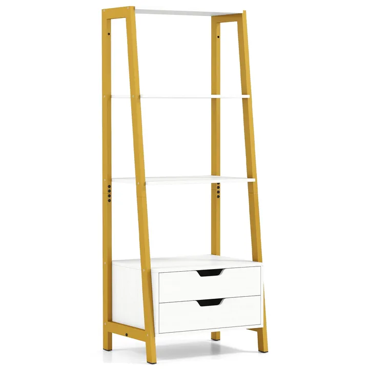 Directdeals 4-Tier Ladder Shelf with 2 Drawers Freestanding Bookcase
