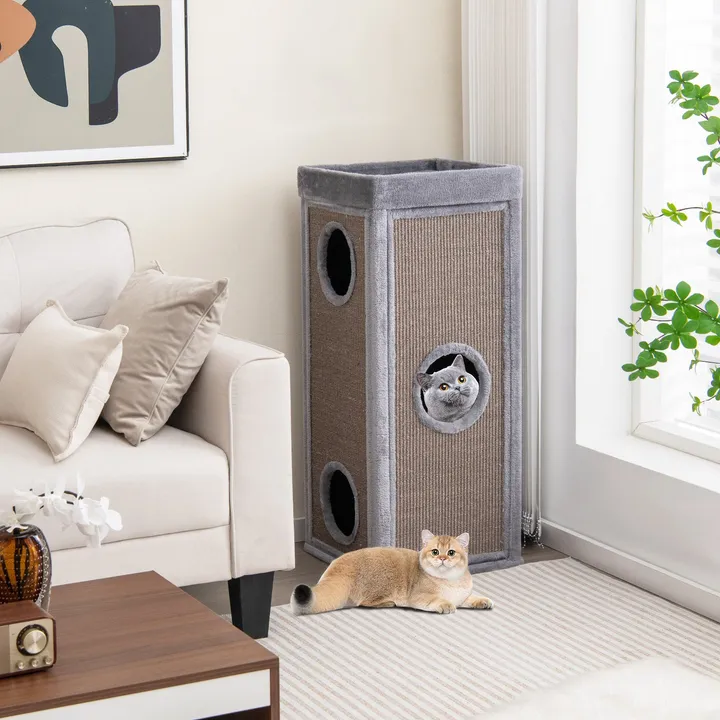 Gbruno Store Tall Cat Condo With Scratching Posts And Hideaways And Plush Cushions