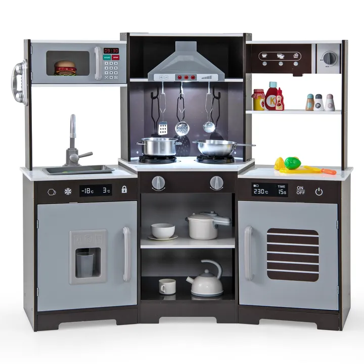 Gbruno Store Pretend Play Kitchen Wooden Toy Set With Real Sounds & Lights