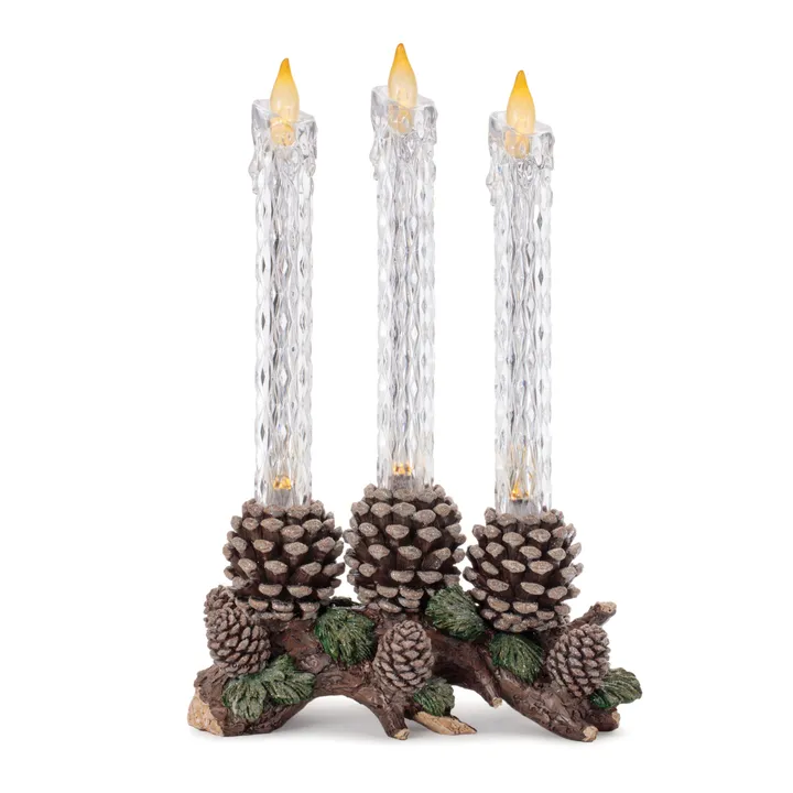 Melrose International LED Taper Candle with Pine Branch And Pinecone Base
