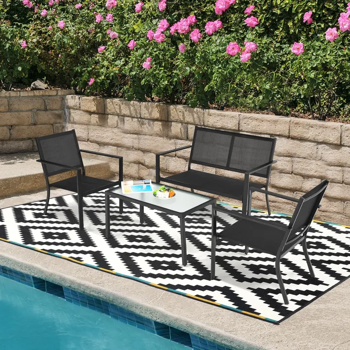 Directdeals Patio Furniture Set Sofa Coffee Table Steel Frame Garden