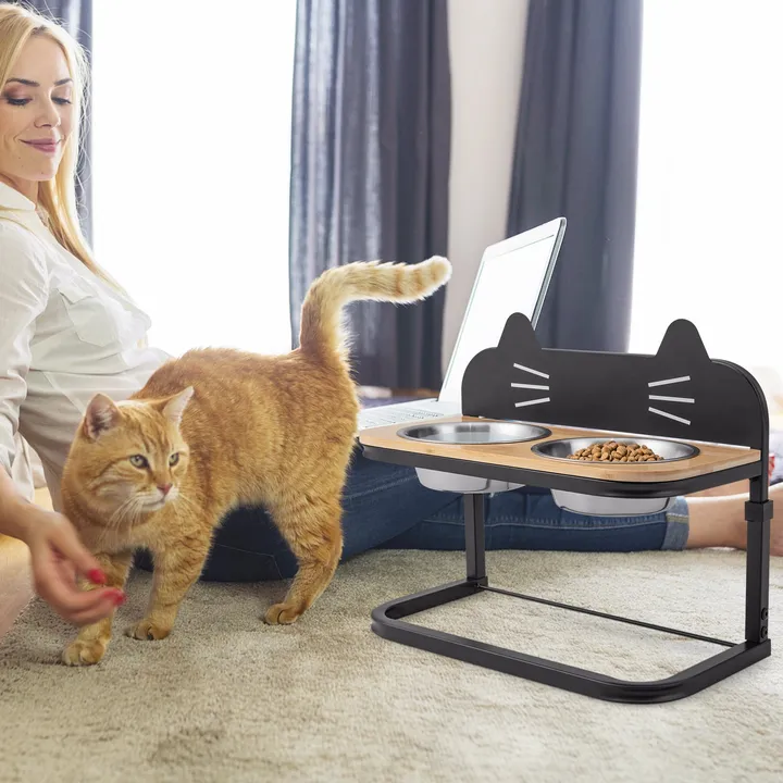 Gbruno Store Elevated Pet Feeder With 2 Stainless Steel Bowls For Cats And Dogs