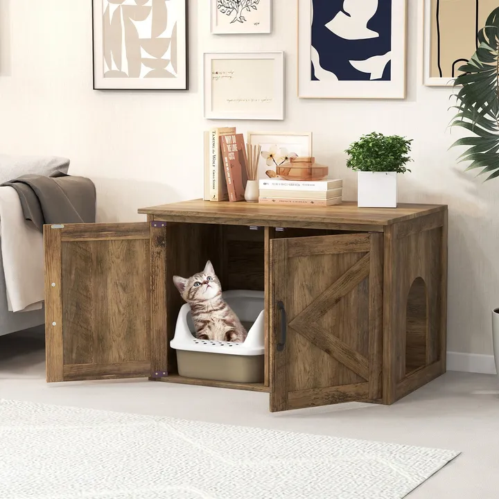 Gbruno Store Flip Top Hidden Cat Washroom Furniture With Barn Doors And Divider
