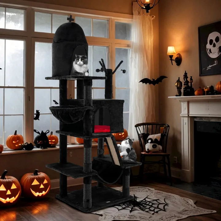 Gbruno Store Gothic Cat Tree With 2 Cat Condos And Spooky Dangling Ball