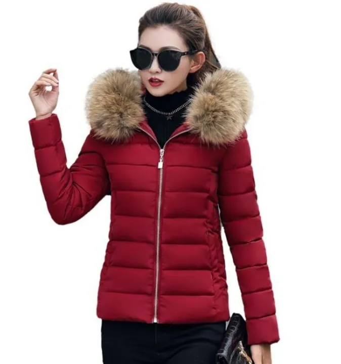 Onetify Womens Hooded Slim Fit Winter Zip Up Short Coat