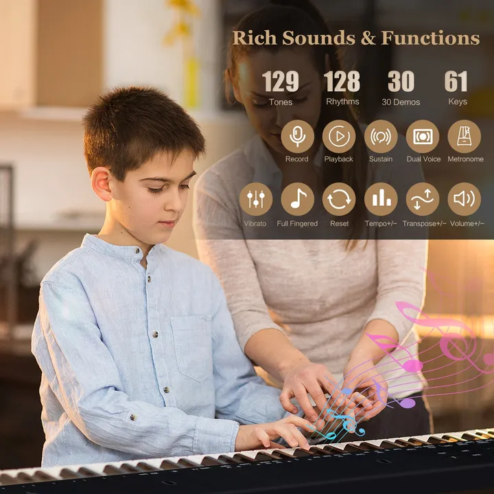 Gbruno Store 61 Key Portable Electronic Keyboard Piano Complete Digital Piano Set