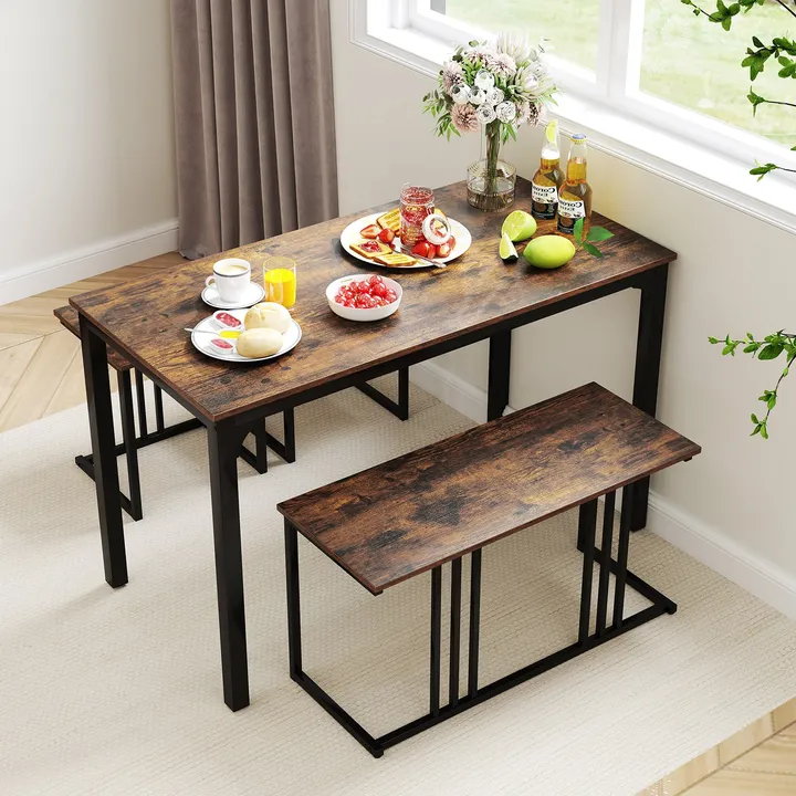 Directdeals Industrial Dining Table Set With Bench And 2 Stools