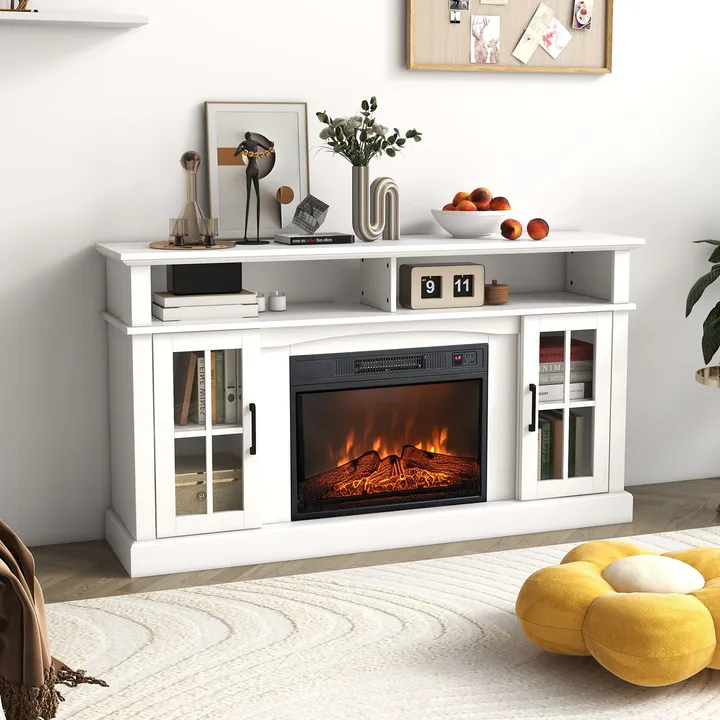Directdeals Fireplace TV Stand for TVs With Side Cabinets and Remote Control