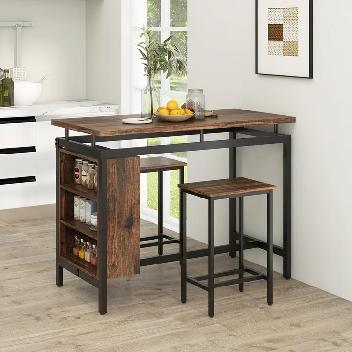 Directdeals Dining Table Set With 3-Tier Storage Shelf And Metal Frame