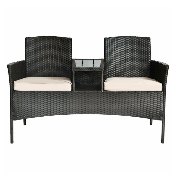 Onetify Outdoor Wicker Patio Loveseat Chair With Table