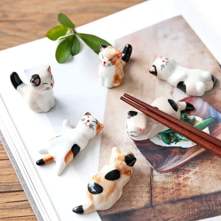 Onetify Porcelain Cat Chopstick Holders Set