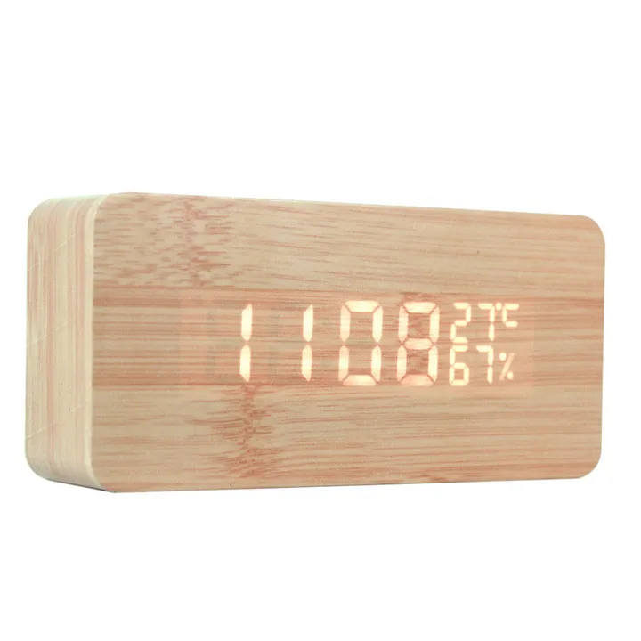 Onetify LED Wooden Digital Click With Temperature Display