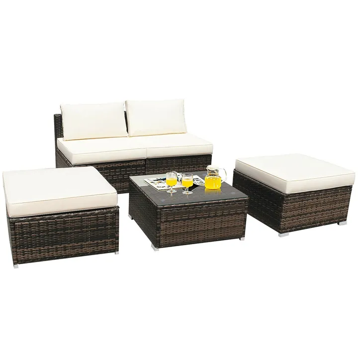 Directdeals Patio Rattan Furniture Set With Cushioned Armless Sofa