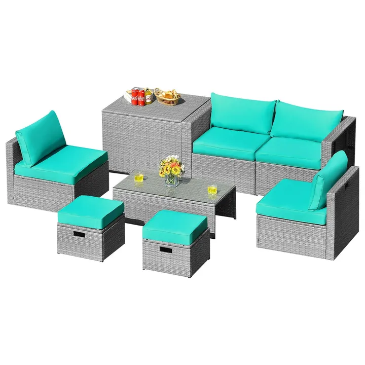 Directdeals Patio Rattan Furniture Set With Storage Waterproof Cover And Cushion