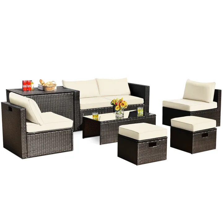 Directdeals Patio Space-Saving Rattan Furniture Set With Storage And Cover