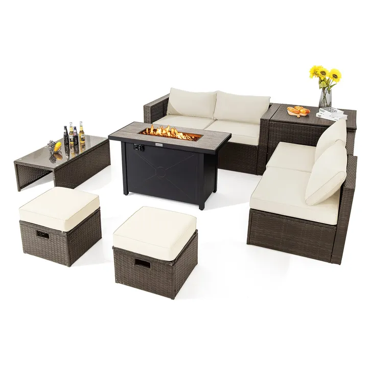 Directdeals Outdoor Patio Furniture Set With Propane Fire Pit Table