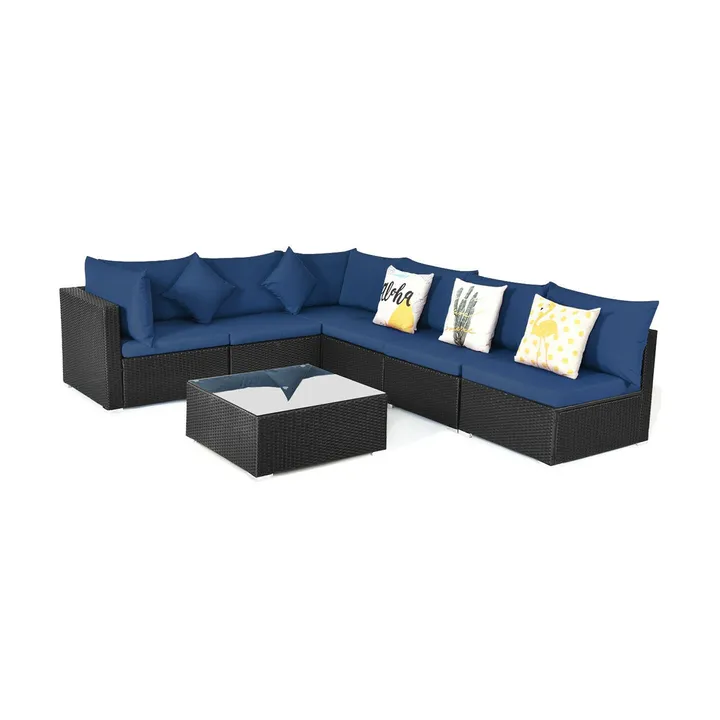 Directdeals Outdoor Sectional Wicker Patio Sofa Set With Tempered Glass Top