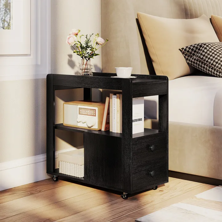 Directdeals 2-Drawer Sofa Side Table With Shelves for Living Room