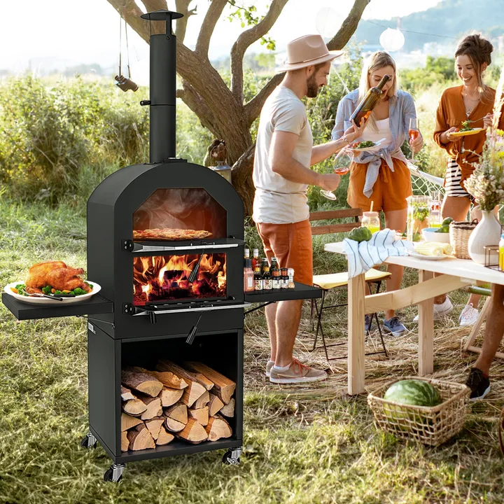 Directdeals Outdoor Pizza Oven With Protective Cover And Grill Racks