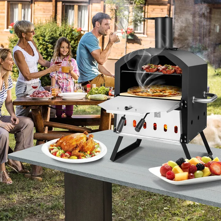 Directdeals Outdoor Pizza Oven With Anti-Scalding Handles And Foldable Legs