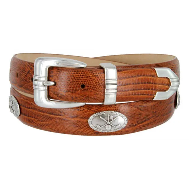 Belt Rhinestone Golf Club Genuine Full-Grain Cowhide Leather Dress Conchos Belt