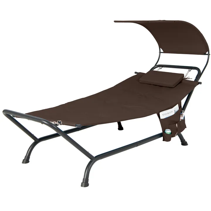 Directdeals Patio Hanging Chaise Chair With Canopy Cushion Pillow & Storage Bag