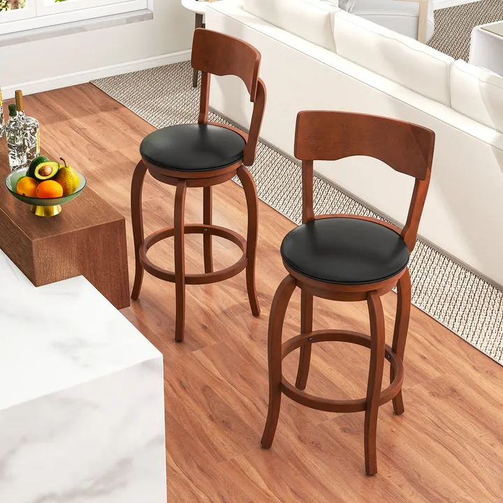Directdeals Swivel Bar Stools Set Of 2 With Rubber Wood Frame And Upholstered Seat