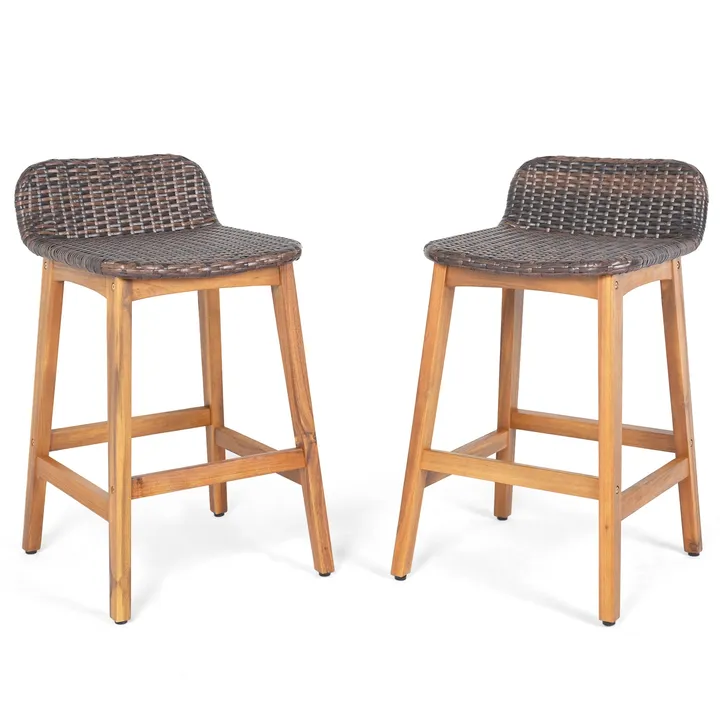 Directdeals Solid Acacia Wood Bar Stools With Backrests And Footrests For Porch