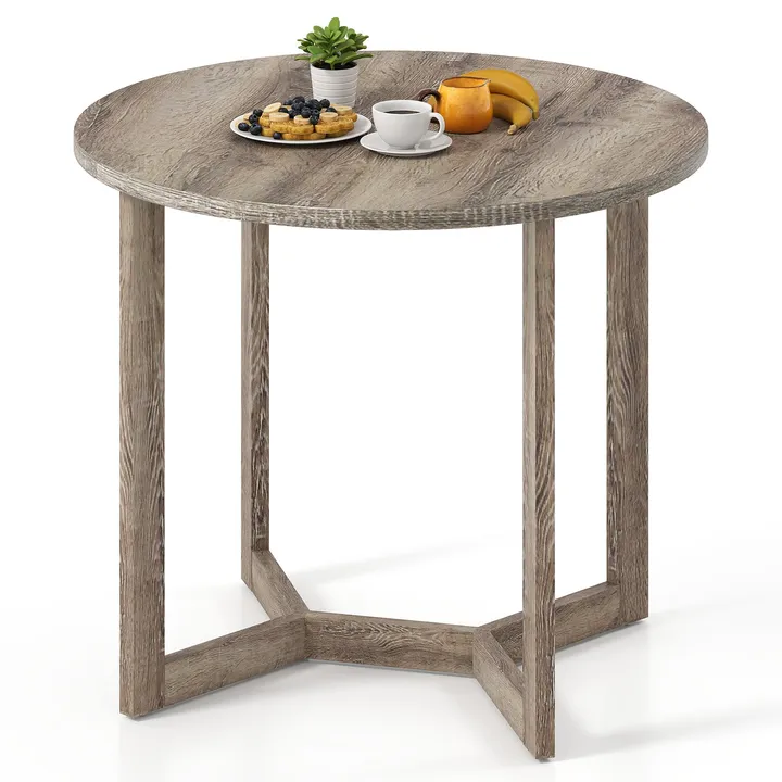 Directdeals Round Wood Dining Table For 2-4 People With Wing-Shaped Pedestal Base