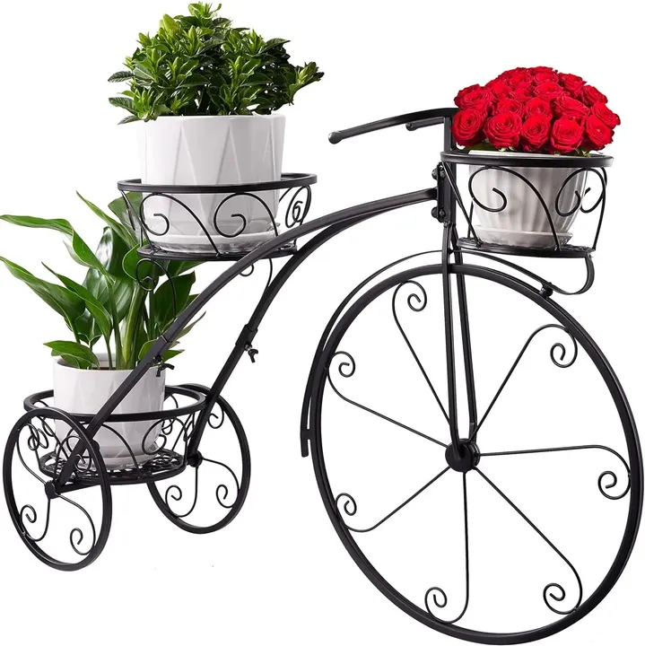 Plants & Roses Tricycle Plant Stand: Parisian Style Flower Pot Cart Holder