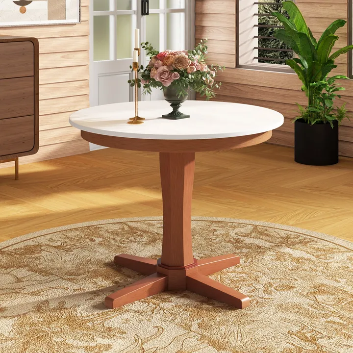 Directdeals Wooden Round Dining Table With Pedestal Base
