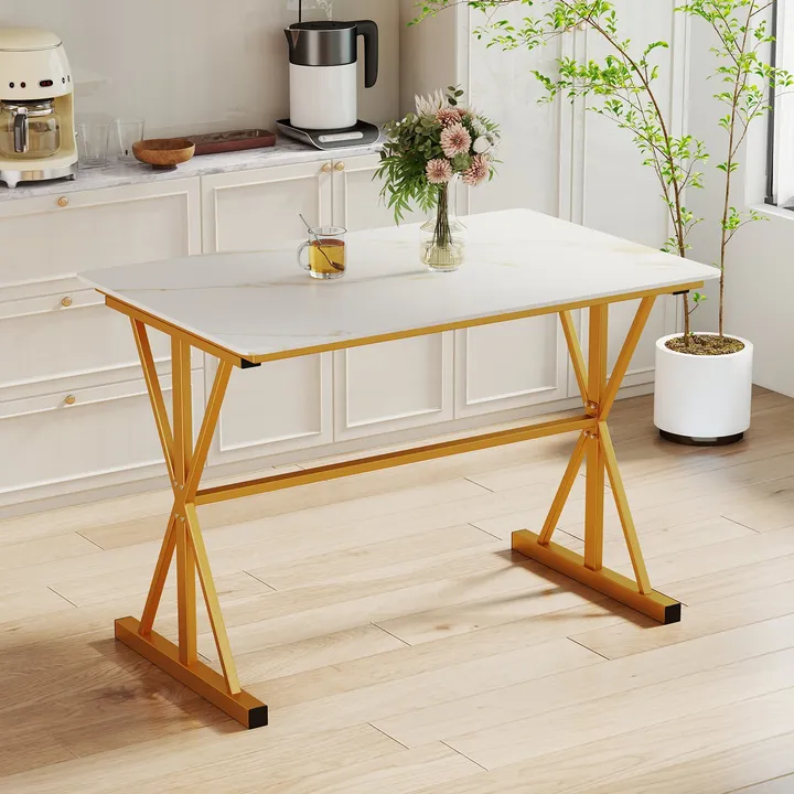Directdeals Sintered Stone Dining Table With Metal Frame And Faux Marble Tabletop