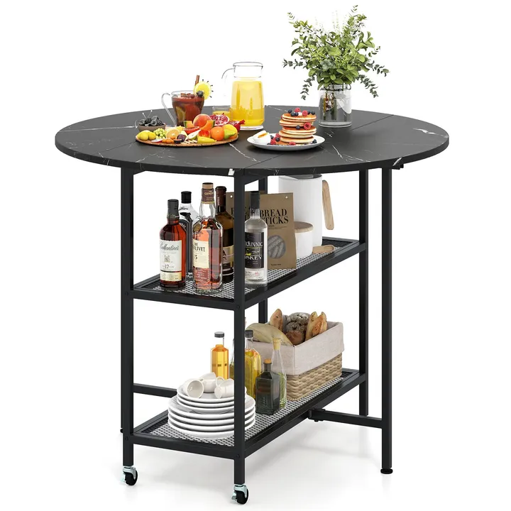 Directdeals Folding Round Dining Table With Lockable Wheels