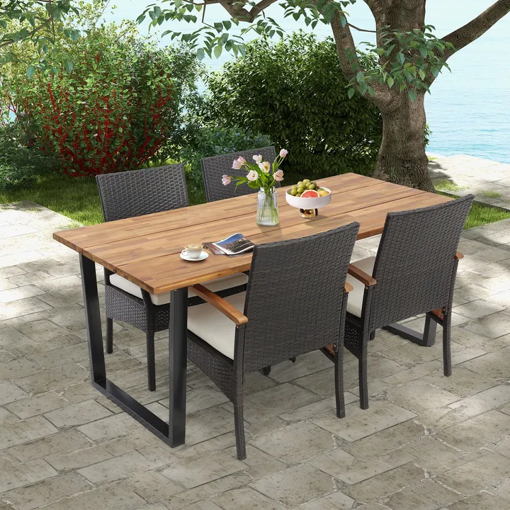 Directdeals Patio Wicker Chair And Dining Table Set With 2 Inch Umbrella Hole