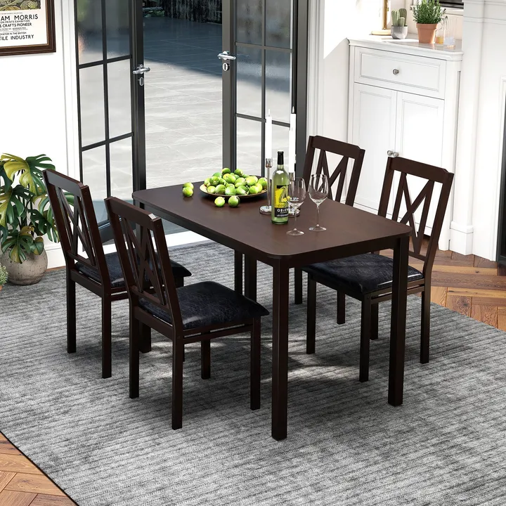 Directdeals Dining Table Set With Wide Tabletop And Rubber Wood Legs